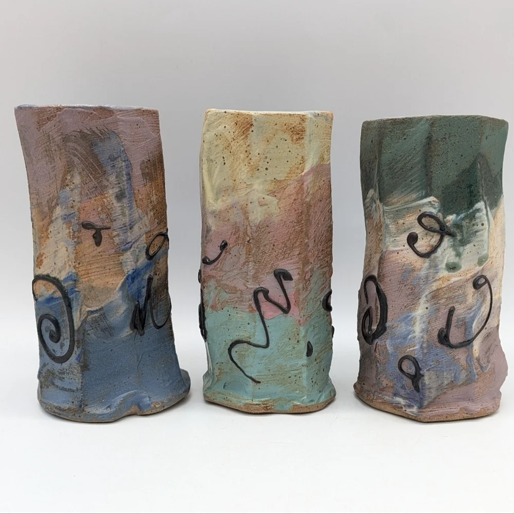 Handmade Colorful Abstract Ceramic Vases Set Of 3